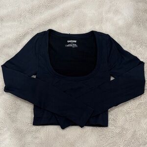 Garage Navy Long Sleeve Scoop Crop Top